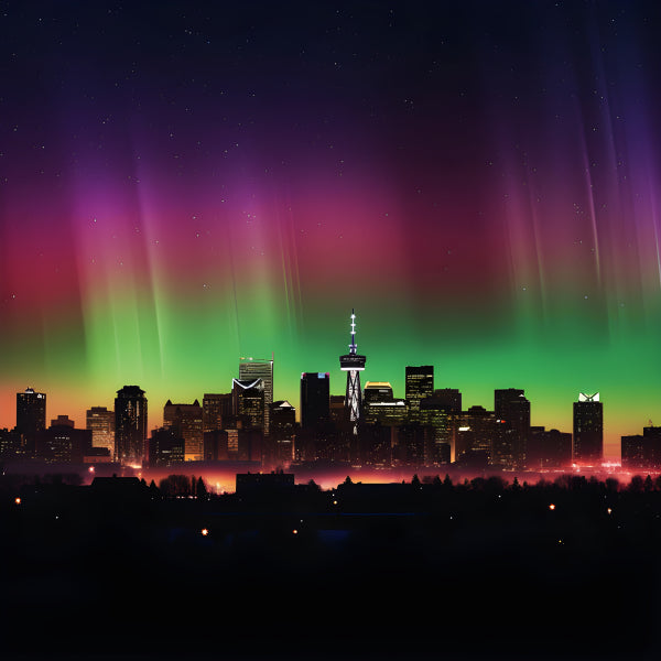 Vinyl Decal, Vibrant Aurora Borealis Northern Lights Over Toronto City Skyline CN Tower Wall Art Pos