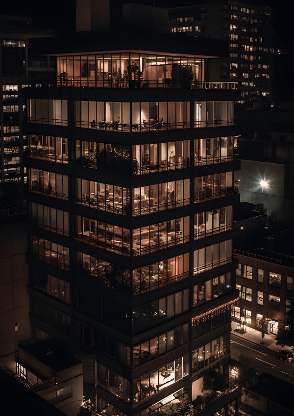 Vinyl Decal, Warm Glow City Building Architecture Poster, 5 x 7 or 8 x 10 Inch Unframed Poster for H