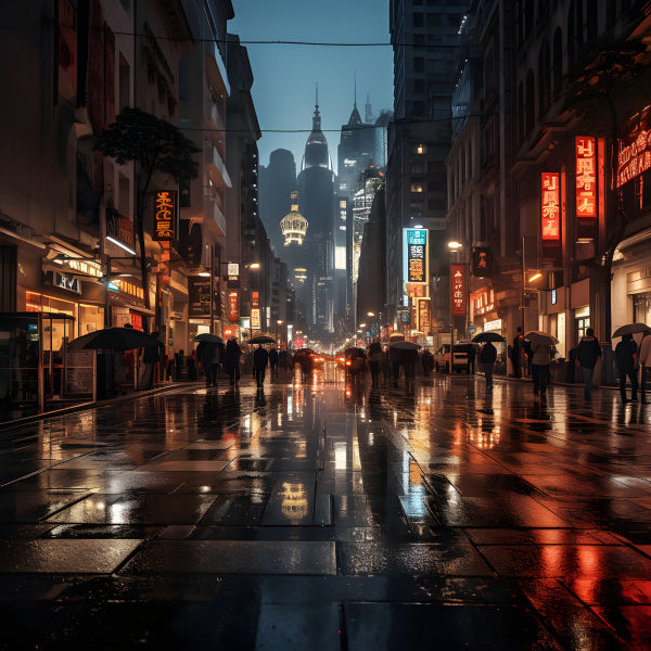 Vinyl Decal, Rainy Night in the City Atmospheric Urban Street Scene Wall Decor, 5 x 7 or 8 x 10 Inch