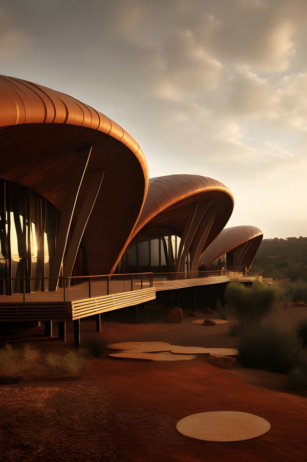 Vinyl Decal, Futuristic Organic Architecture Desert Sunset Wall Art Poster , 5 x 7 or 8 x 10 Inch Un