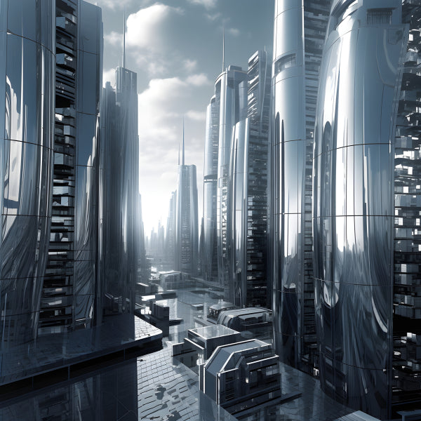 Vinyl Decal, Futuristic Cityscape Wall Art Poster Modern Metropolis Science Fiction Home Decor, 5 x 