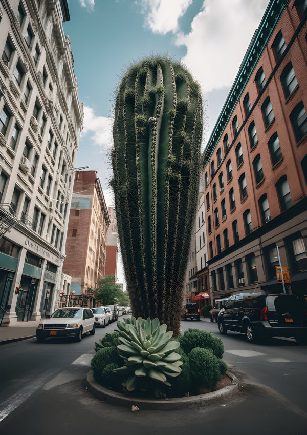 Vinyl Decal, Giant Cactus in City Street Surreal Urban Desert Landscape Wall Art Poster Print, 5 x 7