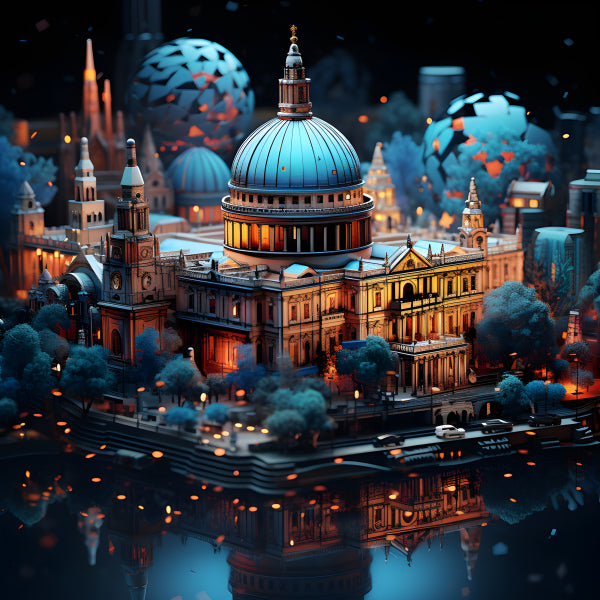 Vinyl Decal, London St Paul's Cathedral Night Reflection Cityscape Wall Art Poster, 5 x 7 or 8 x 10 