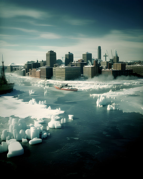 Vinyl Decal, Frozen Cityscape Winter Wall Art Poster, 5 x 7 or 8 x 10 Inch Unframed Poster for Home,
