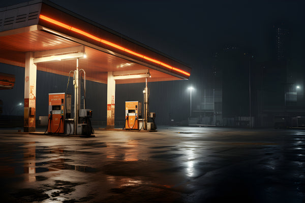 Vinyl Decal, Night Reflections Gas Station Wall Art Print, 5 x 7 or 8 x 10 Inch Unframed Poster for 