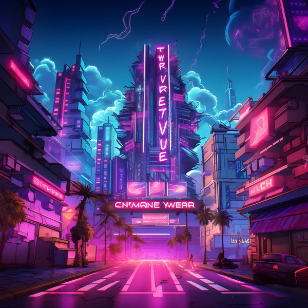 Vinyl Decal, Cityscape Wall Art Poster Neon Lights Aesthetic Synthwave Retro Futuristic Digital Prin