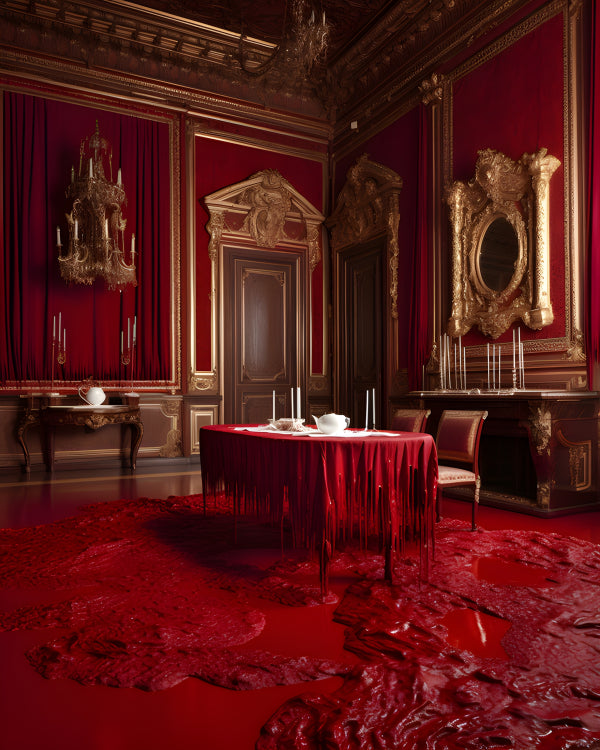 Vinyl Decal, Dramatic Red Interior Scene Fine Art Print, Unframed Wall Decor, Bold Statement Print, 