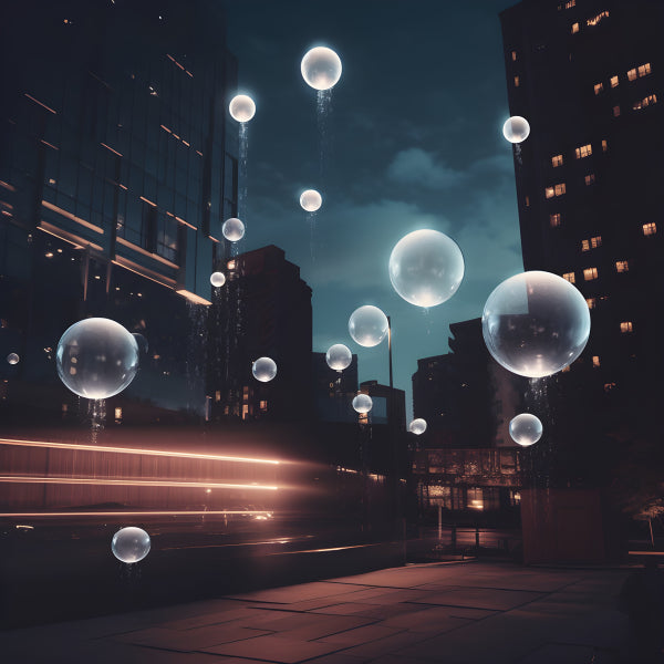 Vinyl Decal, Nighttime Cityscape with Illuminated Spheres Print, 5 x 7 or 8 x 10 Inch Unframed Poste