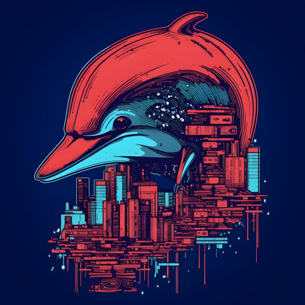 Vinyl Decal, Unique Dolphin Cityscape Graphic Design - Vibrant Marine Life and Urban Art Print, 5 x 