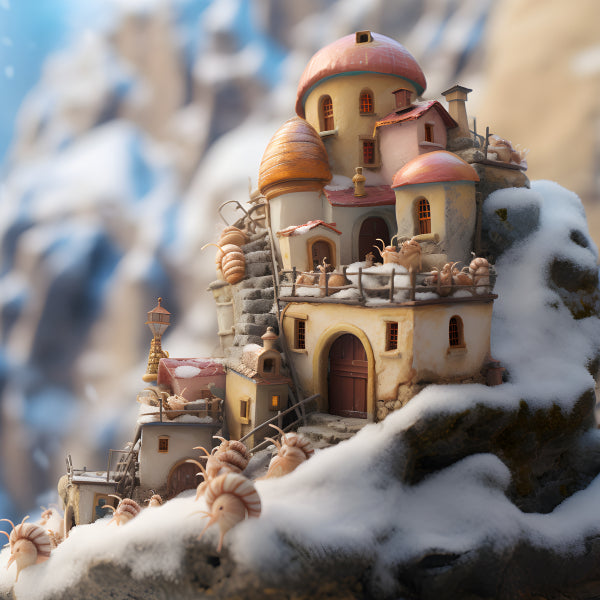 Vinyl Decal, Charming Snow Village Miniature Figurine - Whimsical Winter Wonderland Decor, 5 x 7 or 