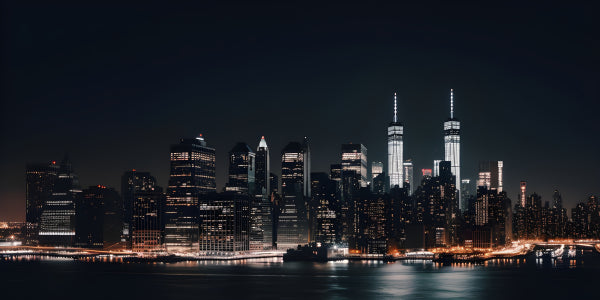Vinyl Decal, Striking City Skyline Night View Wall Art Print, 5 x 7 or 8 x 10 Inch Unframed Poster f