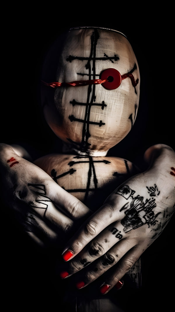 Vinyl Decal, Dark Themed Voodoo Doll Photography Print Spooky Decor For Walls, 5 x 7 or 8 x 10 Inch 