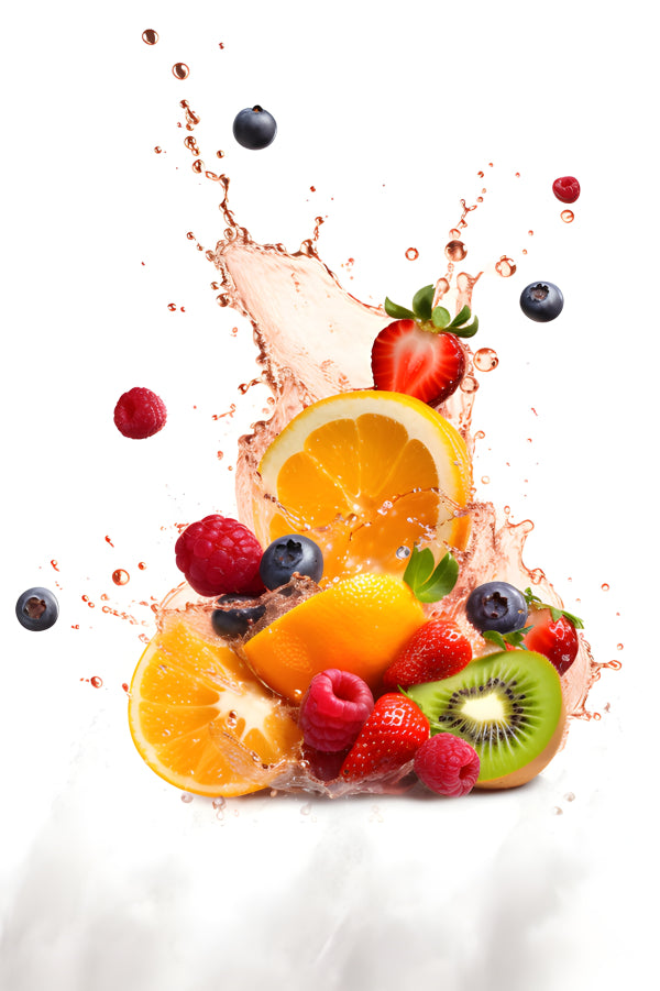 Vinyl Decal, Fresh Fruit Splash Wall Art Poster Vibrant Kitchen Decor Orange Lemon Kiwi Berries, 5 x
