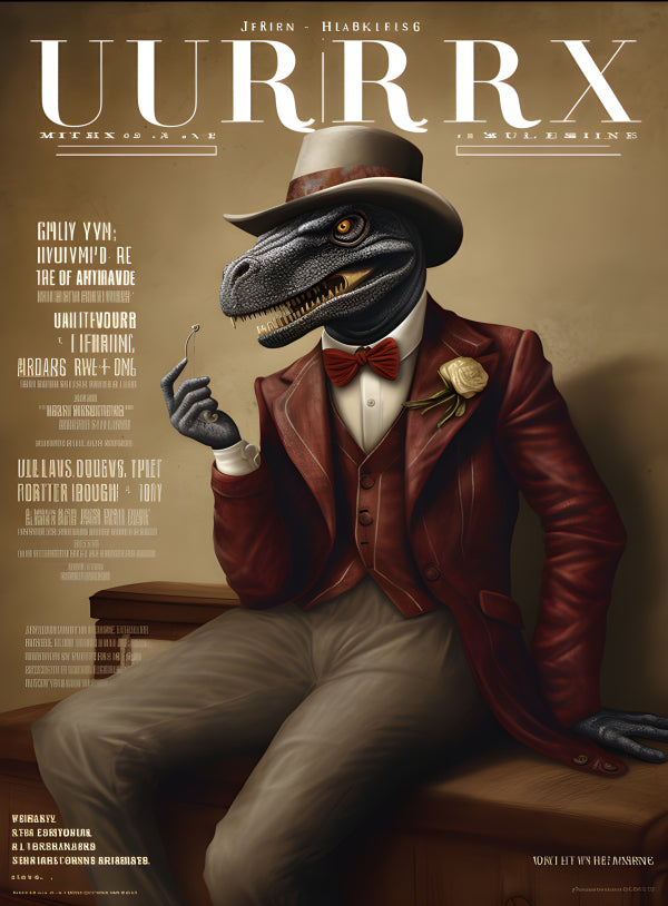 Vinyl Decal, Vintage Dinosaur Gentleman Art Print Dapper T-Rex in Suit and Top Hat Wall Decor, 5 x 7