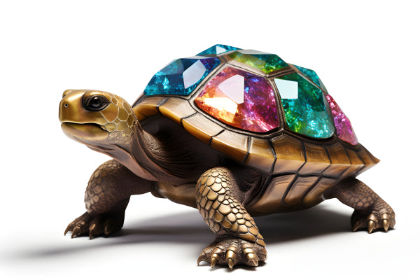 Vinyl Decal Golden Turtle Figurine with Multi-Color Gemstone Shell, Unique Decorative Collectible, A