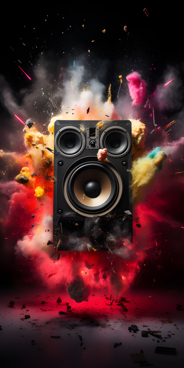 Vinyl Decal, Exploding Speaker Sound Wave Art Music Lover Gift Dynamic Audio Decor Vibrant Color Pos