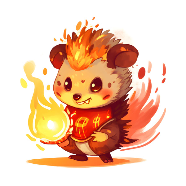 Vinyl Decal, Adorable Anime Fire Creature Fantasy Art Print, 5 x 7 or 8 x 10 Inch Unframed Poster fo