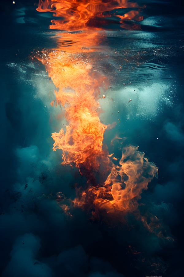 Vinyl Decal, Underwater Fire Wall Art Poster, 5 x 7 or 8 x 10 Inch Unframed Poster for Home, Bedroom