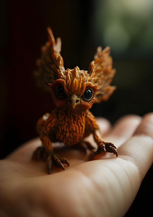 Vinyl Decal Tiny Orange Griffin Figurine, Hand-Painted Fantasy Mythical Creature Collectible Statue,