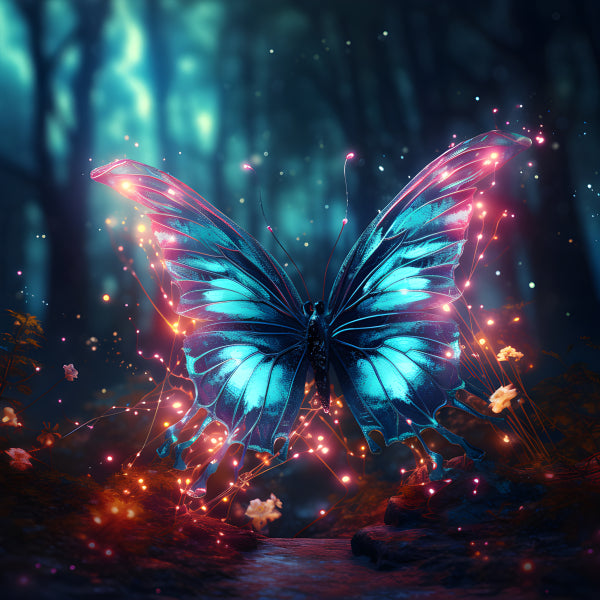 Vinyl Decal, Luminous Blue Butterfly Fantasy Art Wall Decor Poster, 5 x 7 or 8 x 10 Inch Unframed Po