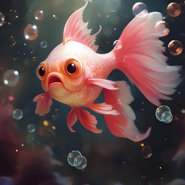 Vinyl Decal, Whimsical Anime Goldfish Wall Art Poster Cute Pink Fish Underwater Bubbles Bedroom Deco