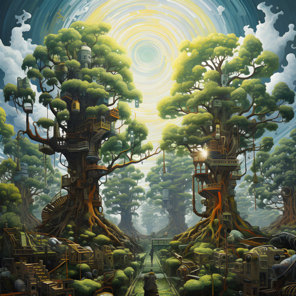 Vinyl Decal, Fantasy Treehouse Forest Wall Art Poster Enchanted Magical Nature Home Decor, 5 x 7 or 