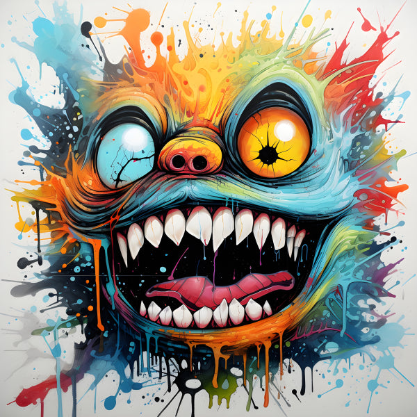 Vinyl Decal, Colorful Abstract Monster Face Wall Art Poster, 5 x 7 or 8 x 10 Inch Unframed Poster fo