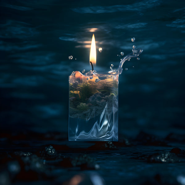 Vinyl Decal, Eternal Flame Water Candle Art Serene, Tranquil Unique Wall Poster Print Modern Zen Art