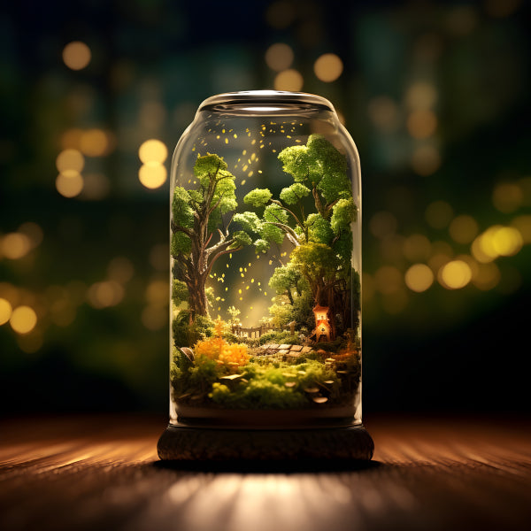 Vinyl Decal, Magical Miniature Forest in a Jar Wall Art Poster Serene Glowing Terrarium Nature Print