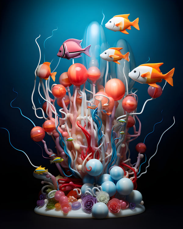 Vinyl Decal, Vibrant Candy Coral Reef Fish Underwater Fantasy Art Print, 5 x 7 or 8 x 10 Inch Unfram