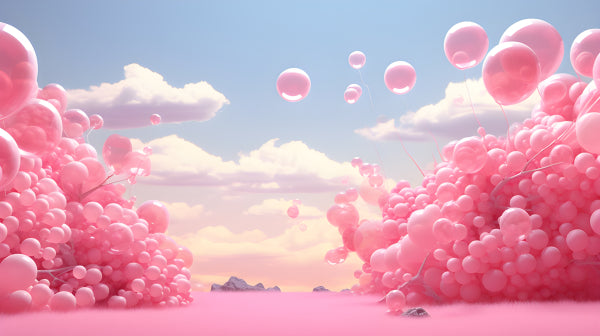 Vinyl Decal, Surreal Pink Balloons Wall Art Poster Dreamy Landscape Sky Clouds, 5 x 7 or 8 x 10 Inch