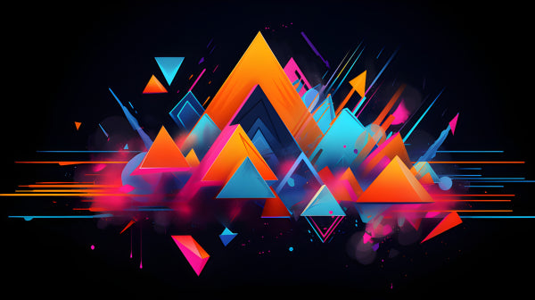 Vinyl Decal, Vibrant Neon Geometric Triangles Wall Art Poster Modern Shapes Dark Background Print, 5