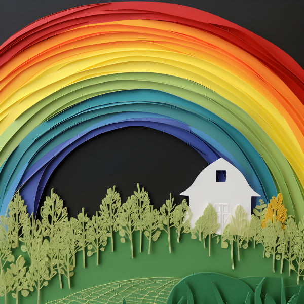 Vinyl Decal, Vibrant Rainbow Barn House Wall Art Poster Room Decor Whimsical Landscape Print, 5 x 7 