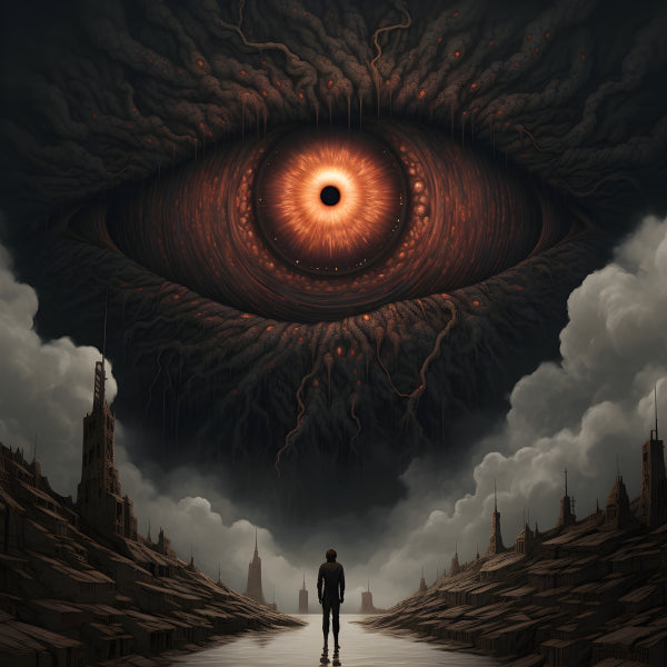 Vinyl Decal, Ominous Eye Over Desolate Landscape Surreal Art Print, 5 x 7 or 8 x 10 Inch Unframed Po