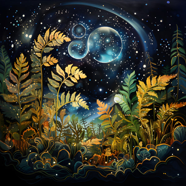 Vinyl Decal, Surreal Starry Night Sky Painting Wall Art Poster | Vibrant Botanical Nature Print, 5 x