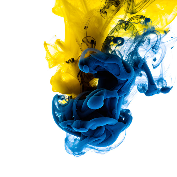 Vinyl Decal, Modern Abstract Blue and Yellow Smoke Ink Wall Art Poster, 5 x 7 or 8 x 10 Inch Unframe