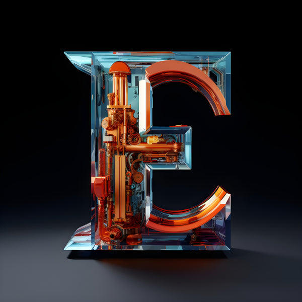 Vinyl Decal, 3D Steampunk Industrial Letter E Wall Art Poster Modern Alphabet Decor, 5 x 7 or 8 x 10