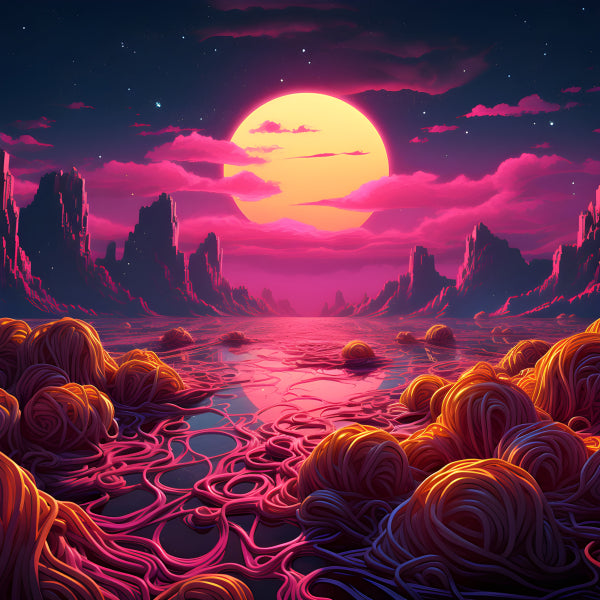 Vinyl Decal, Psychedelic Sunset Wall Art Poster Pink Orange Surreal Landscape Ocean Rocks Fantasy De