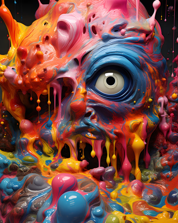 Vinyl Decal, Vibrant Colorful Abstract Melting Face Modern Wall Art Poster Print, 5 x 7 or 8 x 10 In