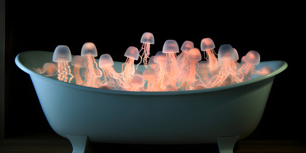 Vinyl Decal, Glowing Jellyfish Bathtub Serenity Art Print, 5 x 7 or 8 x 10 Inch Unframed Poster for 