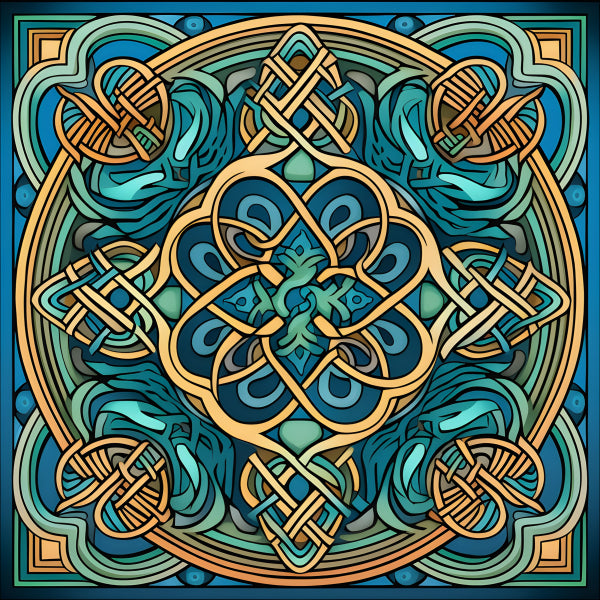 Vinyl Decal, Colorful Celtic Knot Wall Art Poster Vibrant Teal Blue Gold Geometric Design Home Decor