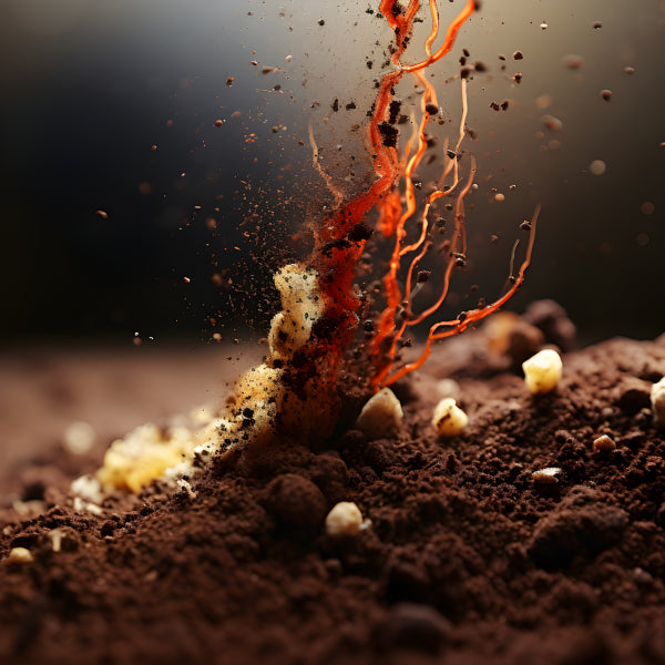 Vinyl Decal, Vibrant Red Roots Bursting From Rich Soil Macro Photography Wall Art Poster Print, 5 x 