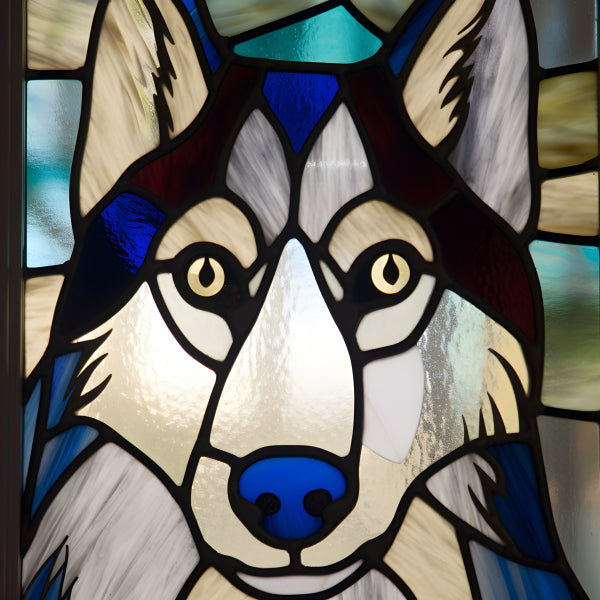 Vinyl Decal, Modern Animal Art Print Stained Glass Style Husky Dog Wall Decor, 5 x 7 or 8 x 10 Inch 