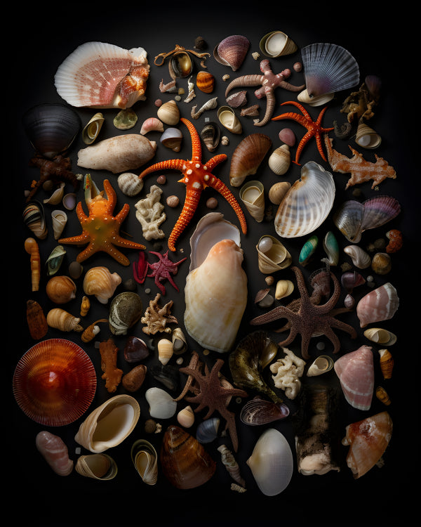 Vinyl Decal, Ocean Treasures Seashell and Starfish Collection Wall Art Poster Print, 5 x 7 or 8 x 10