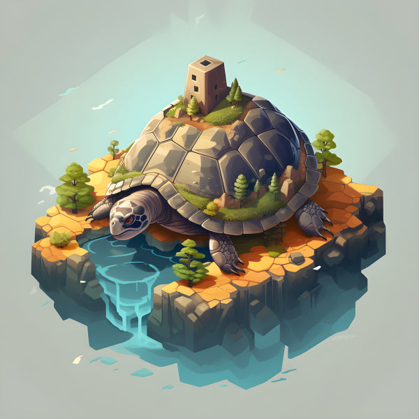 Vinyl Decal, Giant Sea Turtle Miniature World Landscape Poster, 5 x 7 or 8 x 10 Inch Unframed Poster