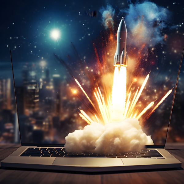 Vinyl Decal, Startup Success Launch Rocket from Laptop Wall Art Poster, 5 x 7 or 8 x 10 Inch Unframe