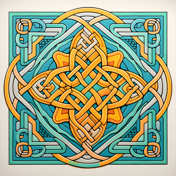 Vinyl Decal, Celtic Knot Wall Art Poster Vibrant Teal Orange Blue Intricate Design Modern Unframed P