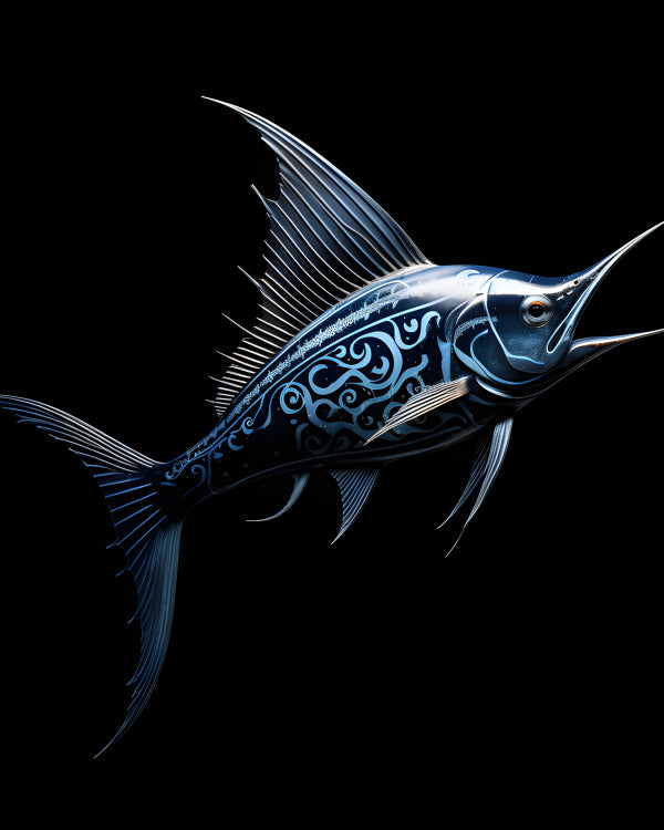 Vinyl Decal, Blue Sailfish Wall Art Poster Decorative Ocean Fish Artwork, 5 x 7 or 8 x 10 Inch Unfra
