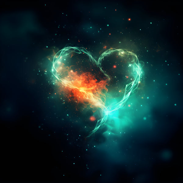Vinyl Decal, Cosmic Heart Nebula Wall Art Vibrant Teal Orange Space Print, 5 x 7 or 8 x 10 Inch Unfr