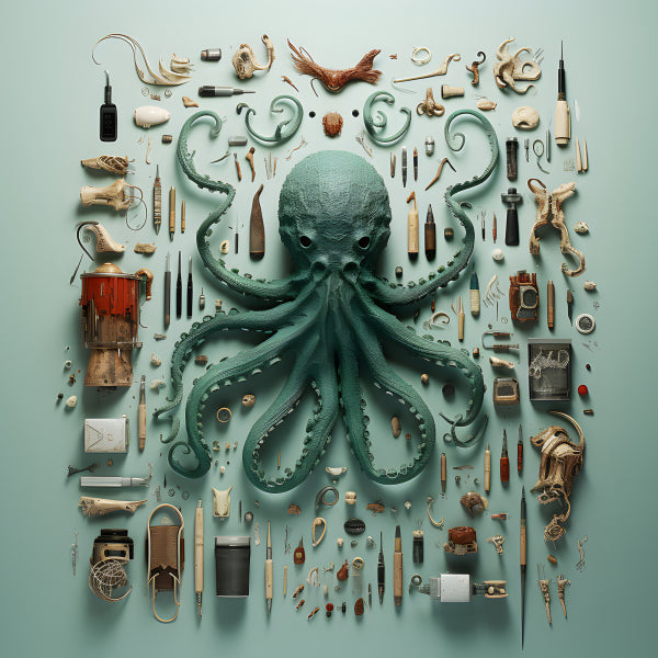Vinyl Decal, Steampunk Octopus Wall Art Poster Vintage Industrial Ocean Decor Print, 5 x 7 or 8 x 10